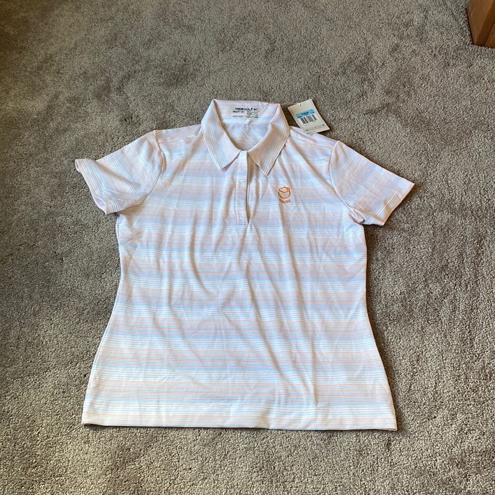 Nike Golf Xango Striped Zip Neck Polo Shirt Size M Orange Red Blue NWT